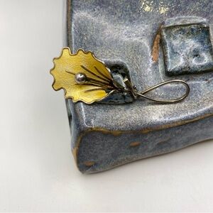 Vintage AKSEL HOLMSEN Norway Yellow Guilloche Enamel Calla Lily Brooch 925